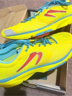 Newton Neon Yellow Running Shoes with Red Logo and Blue Trim -NEVER WORN OUTSIDE